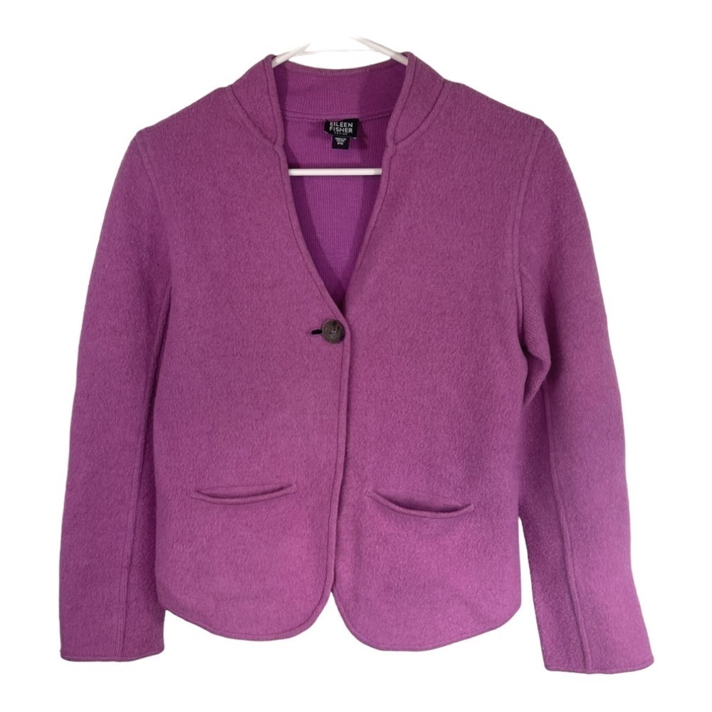 Eileen Fisher Sz Small Petite Lambswool Blend One‎ Button Blazer Jacket purple